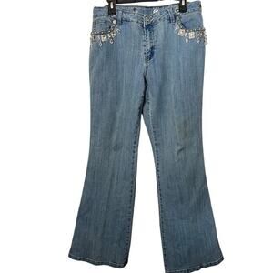 Boston Proper Womens Y2K Flare Studded Chain Rhinestone Jeans Stretch Womens 14